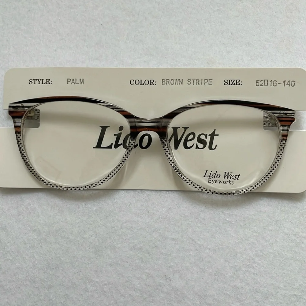 NWT Lido West Palm Brown Stripe Polka Dot Eyeglass Frame